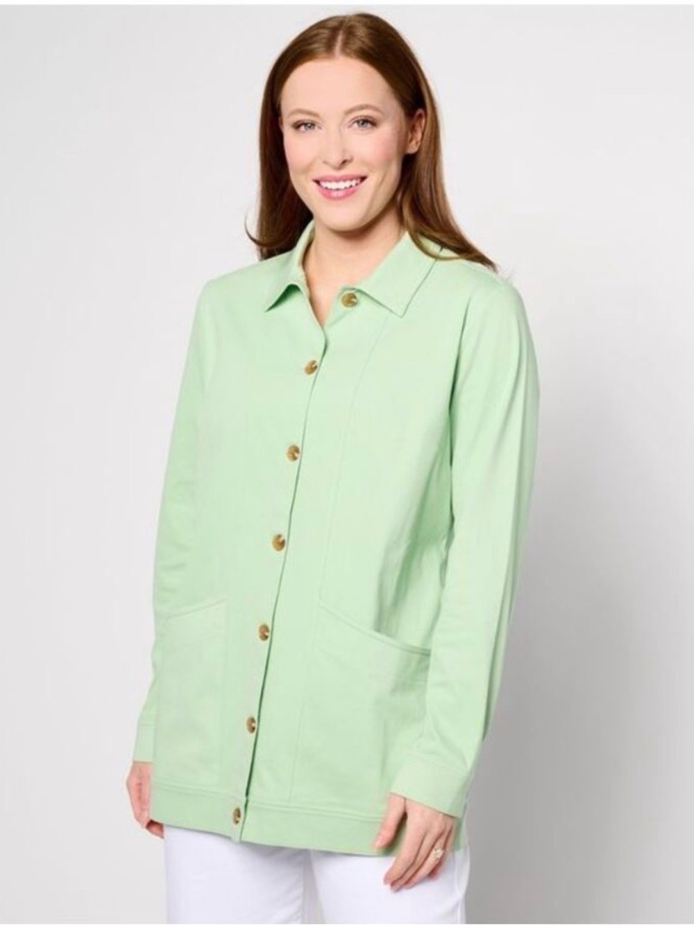 Denim and Company Comfy Knit Air jacket in mint green Size L